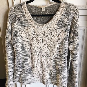 Francesca’s Miami Grey and Cream Lace Sweater